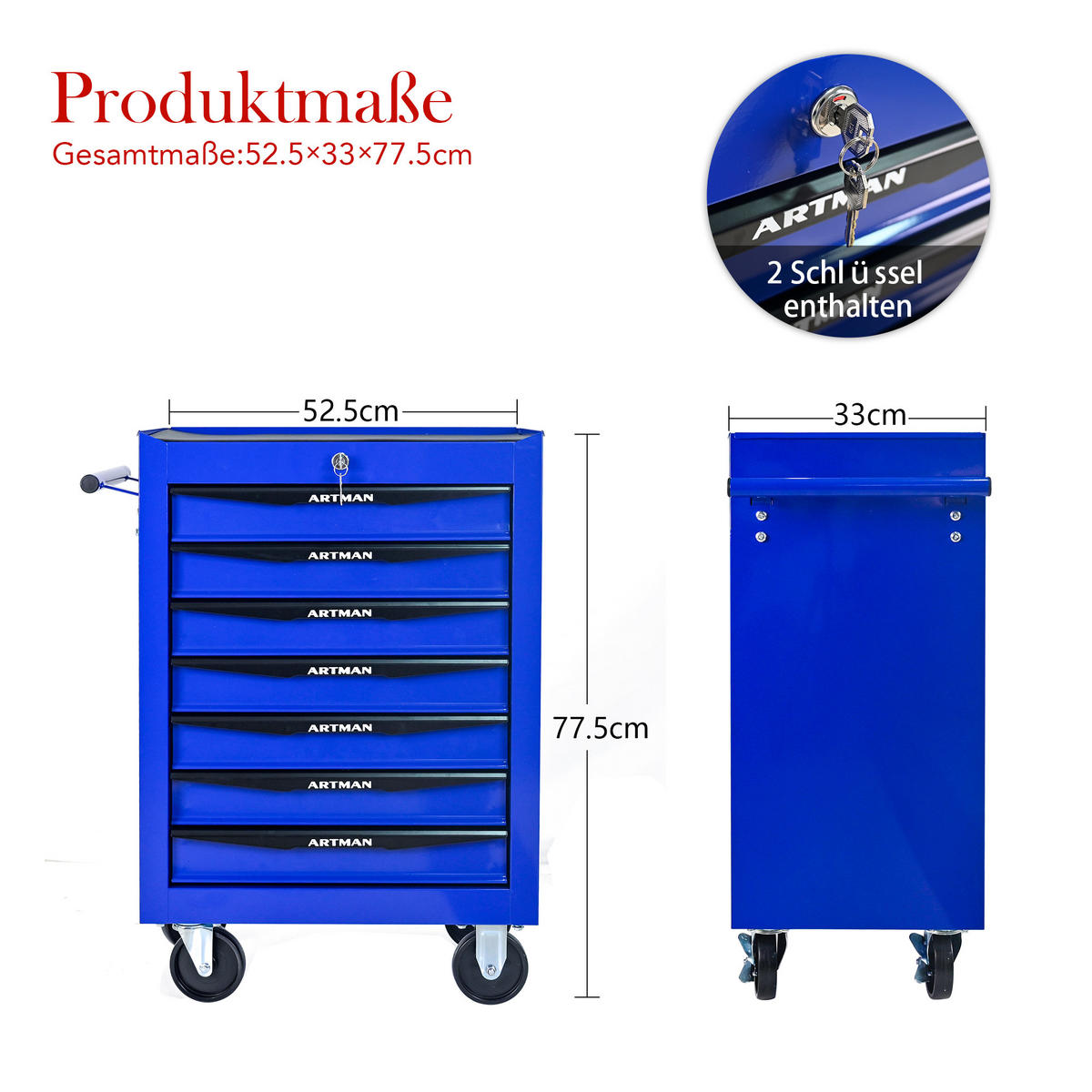 KOMBINATIONSKOFFER – 7 Schubladen, 508 mm (20 Zoll), mit 7 Schubladen, Farbgebung in Schwarz und Blau. - Multicolor, Metall (33/77.5/60cm) - DCA