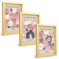 BILDER SET 3er Set - 20x30 cm Goldrahmen - Blumenmotive Tokio London Paris - Goldfarben, Kunststoff (20/30cm) - TULUP