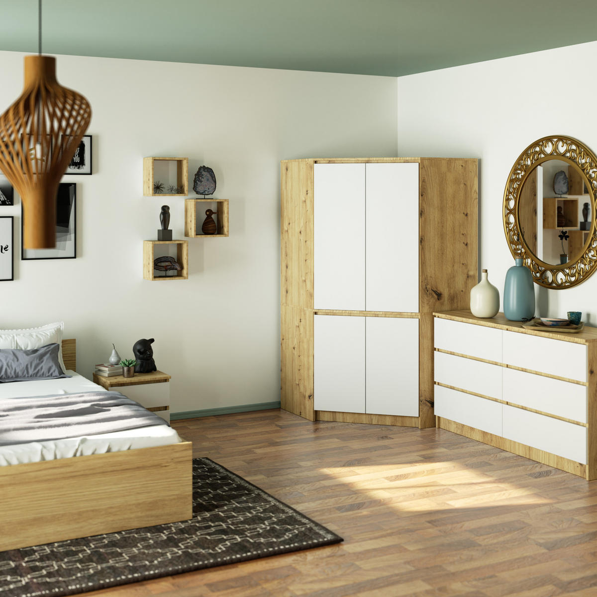 KLEIDERSCHRANK Eiche Artisan, Weiß 100x50x180 cm - Weiß/Eiche Artisan, Holzwerkstoff (100/180/50cm) - Akord