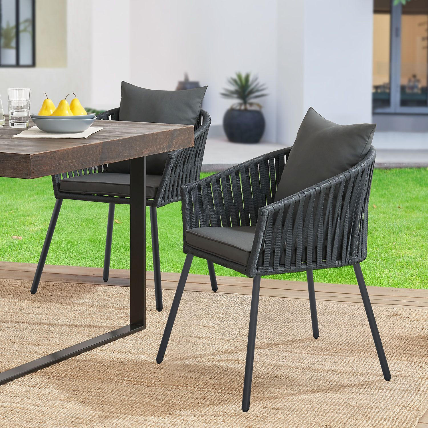 GARTENSTUHL Rope dunkelgrau inkl. Kissen (2er-Set) - Grau, Metall (58/80/58cm) - Juskys