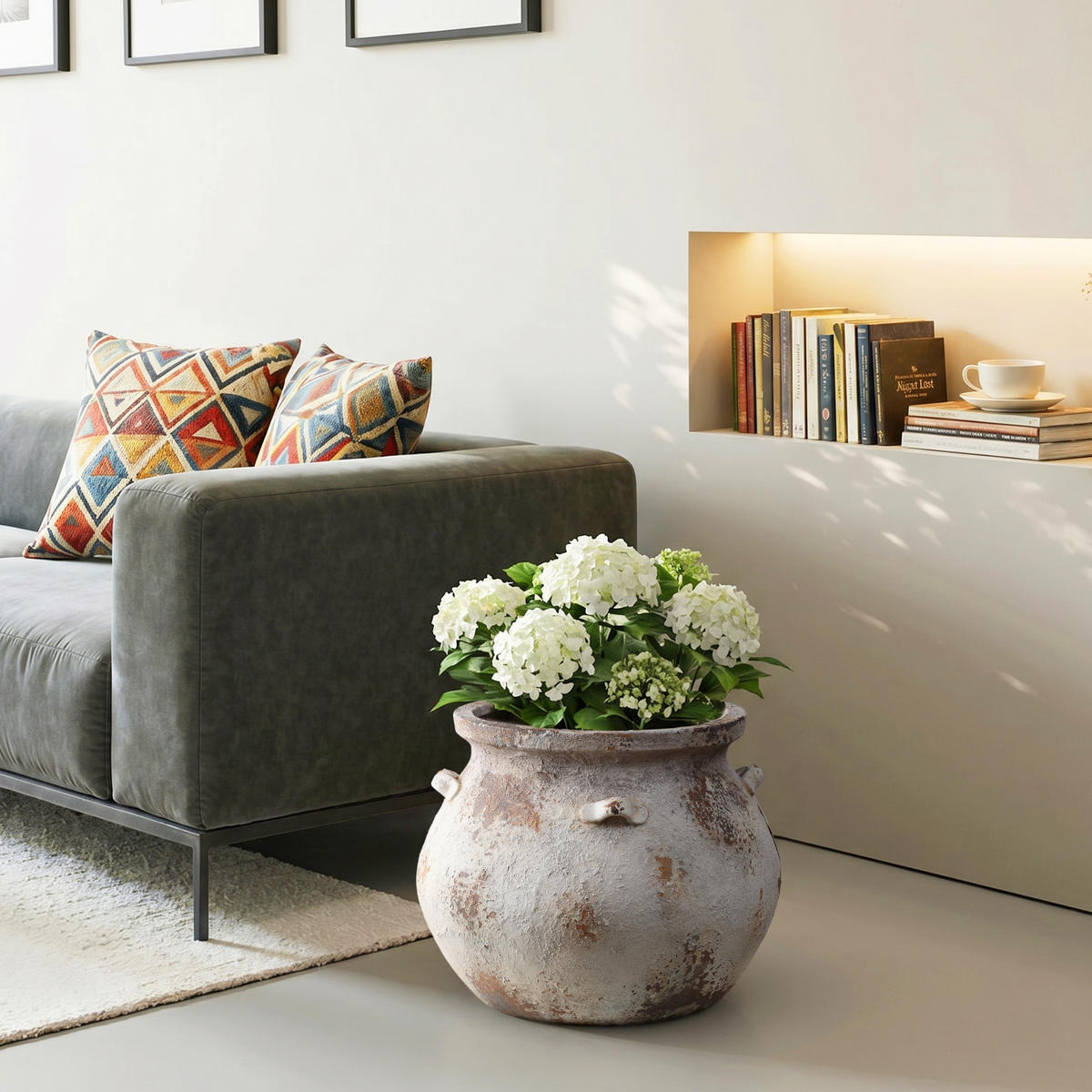 BLUMENTOPF altweiß, Ø 37 × H 31 cm - Weiß, Naturmaterialien (27cm) - Hometopia