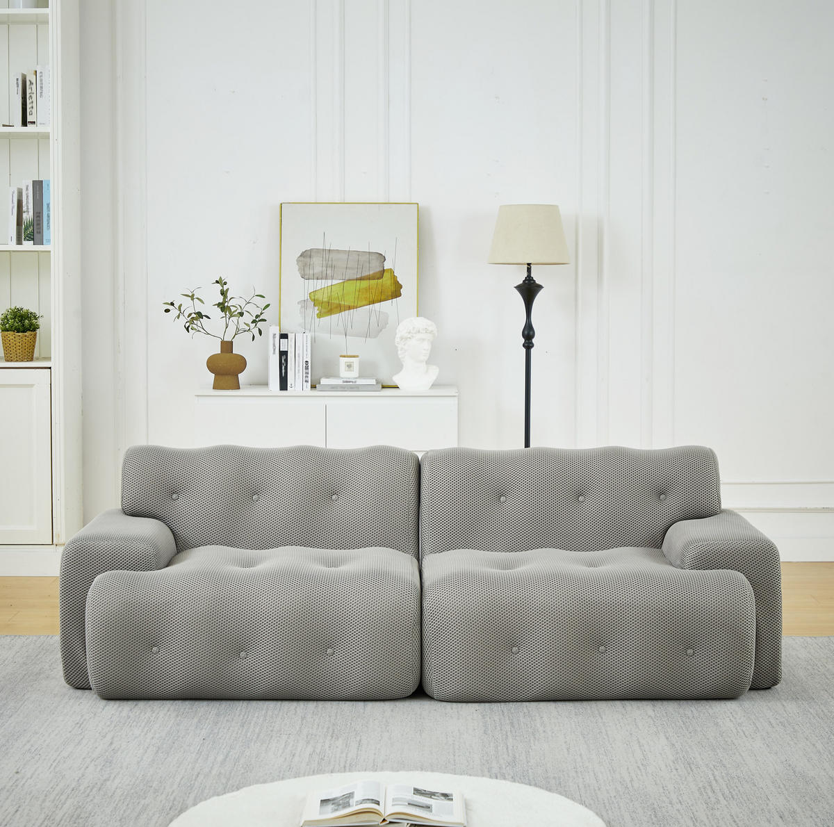 2-SITZER-SOFA 224/104/66 cm aus Stoff mit breiten Armlehnen und Knopfheftung, Grau - Grau, Textil (224/66/104cm) - Redom