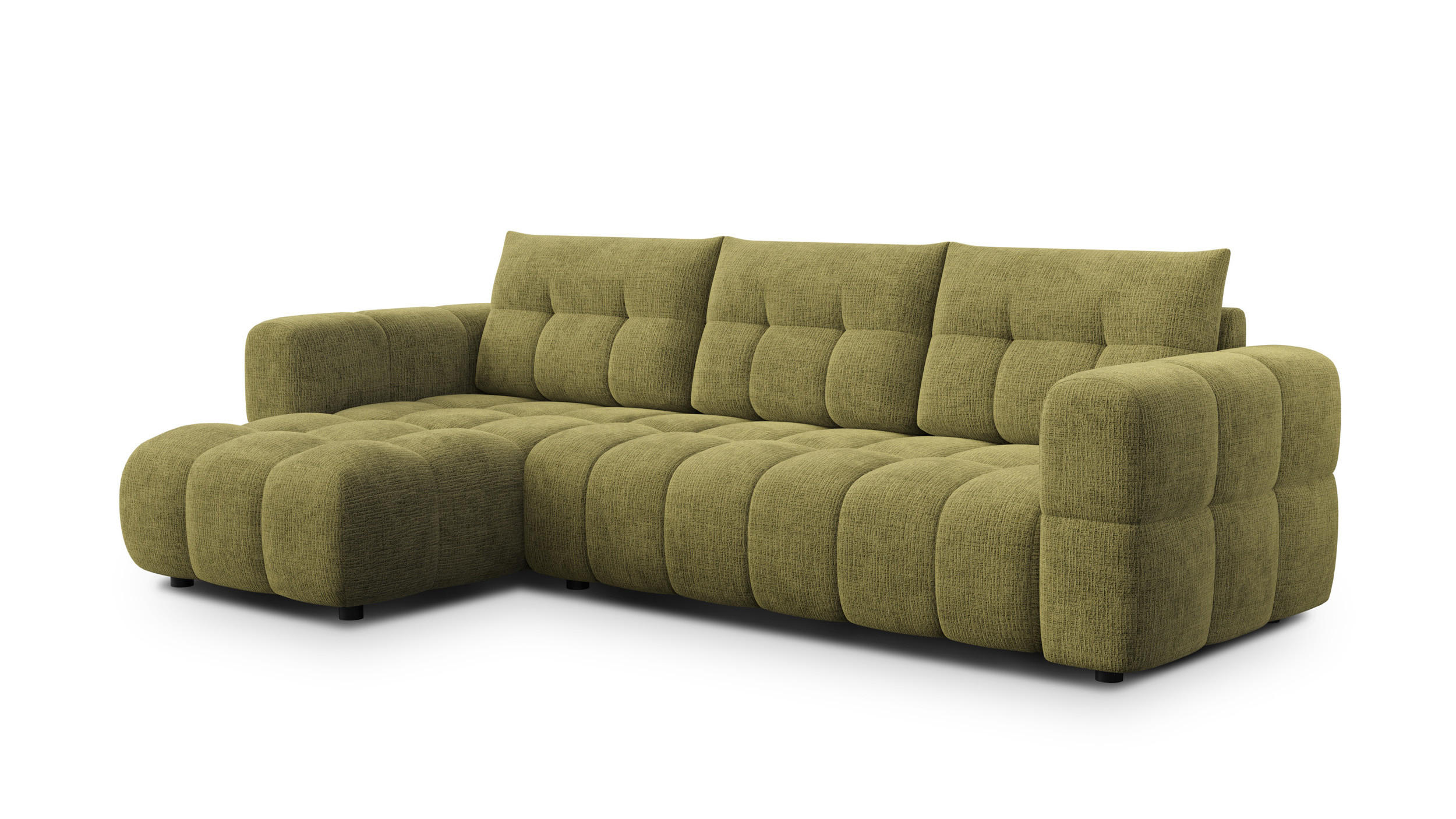 ECKSOFA CLOUDI 4-Sitzer links, olivgrün - Schwarz/Olivgrün, Holz/Textil (294/160cm) - Courtois Laville