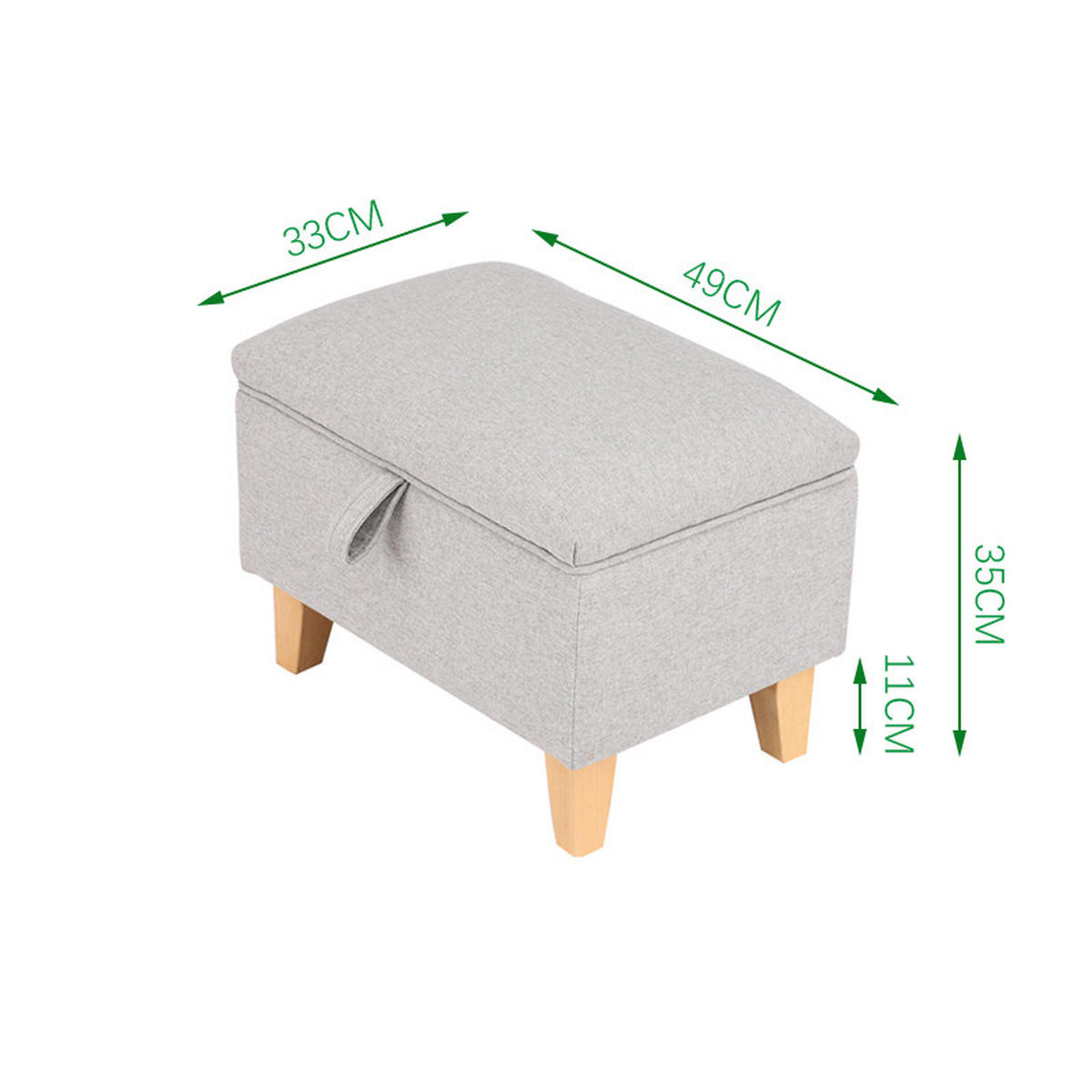 POLSTERHOCKER 49/33/35 cm Stauraum Holzbeine Leinen Hellgrau - Hellgrau/Naturfarben, Holz/Textil (49/35/33cm) - Livingandhome