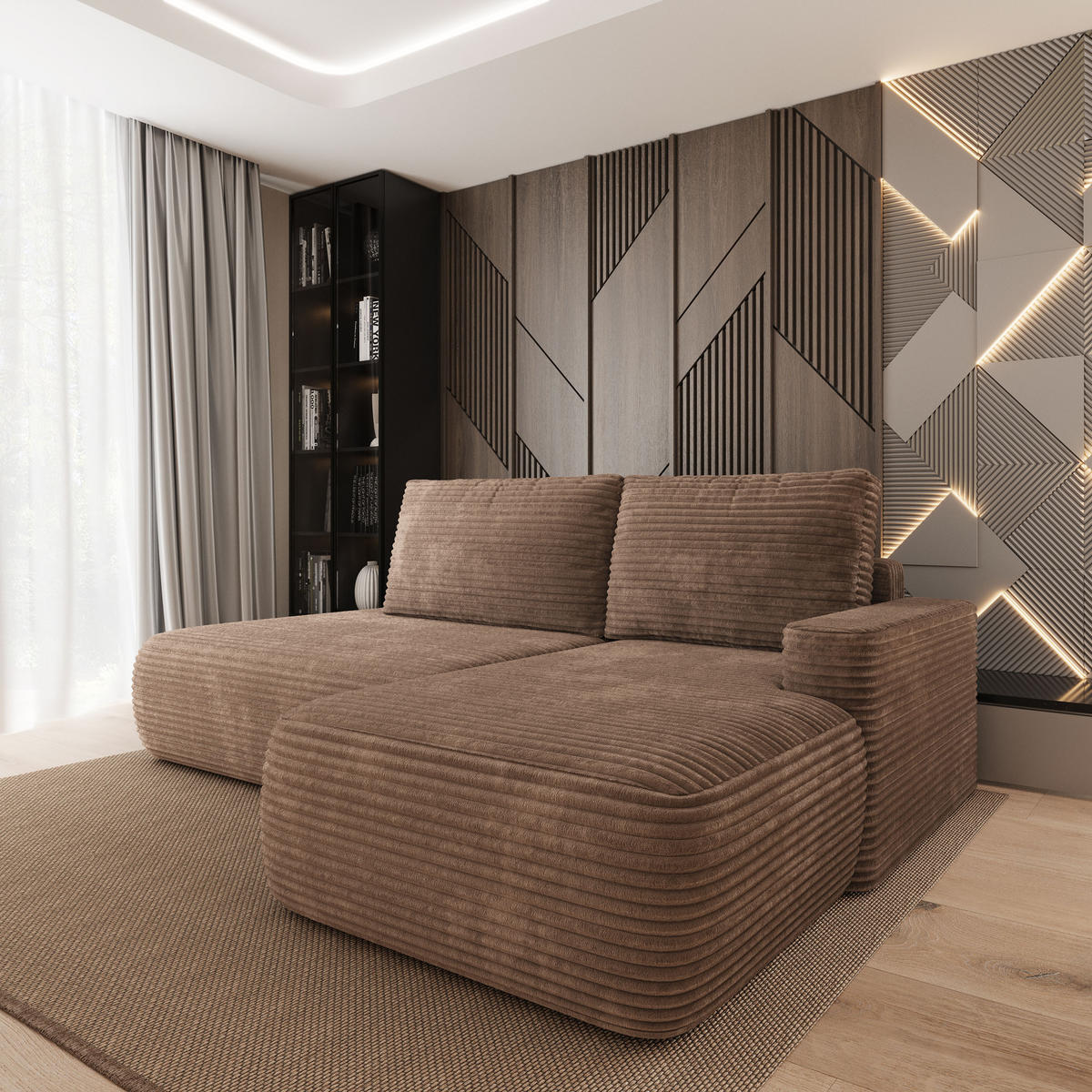 ROHOVÁ Sedačka AVINI TILIA 17, Béžová - černá/béžová, dřevo/textil (277/160cm) - MASSENO
