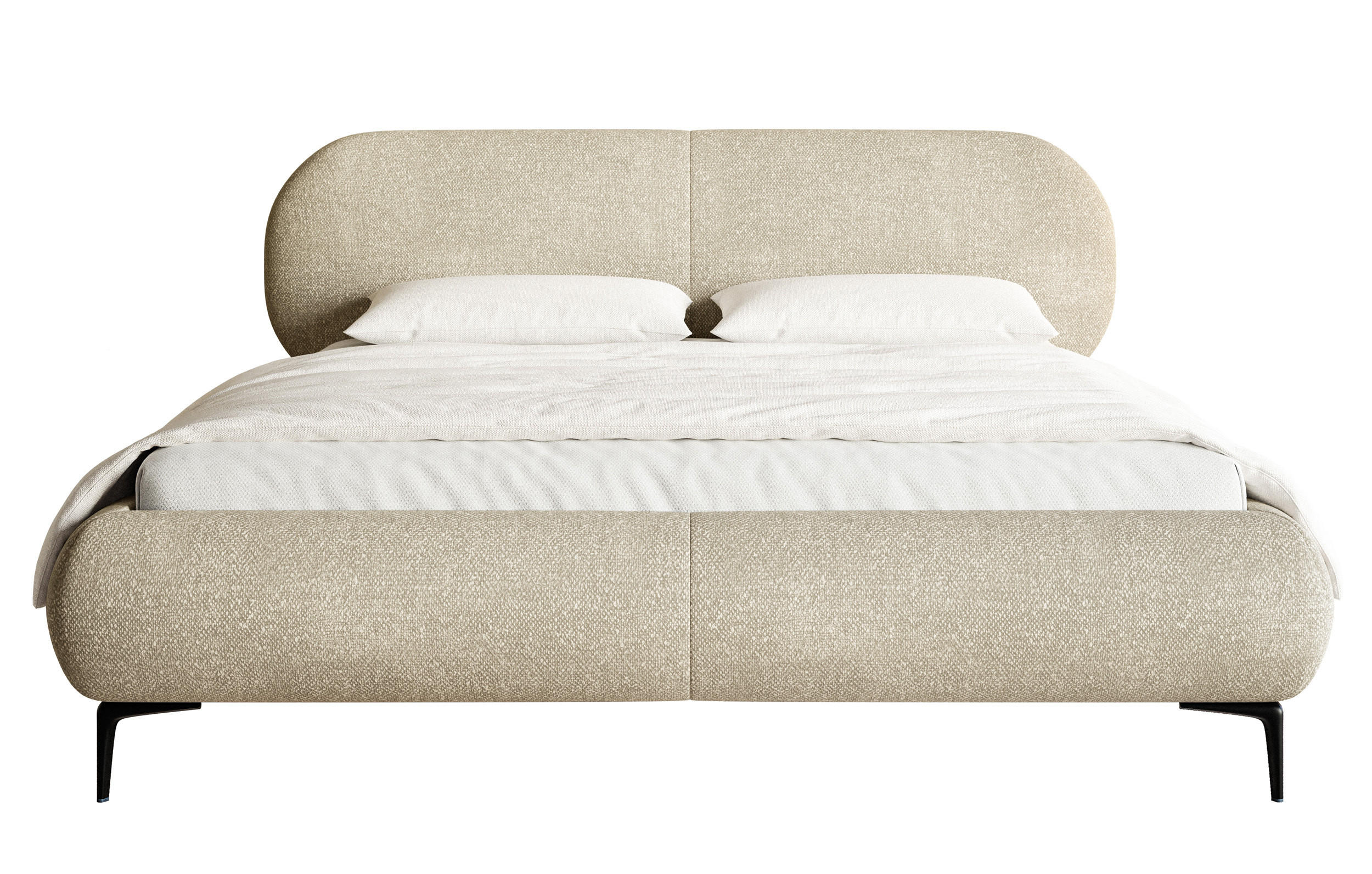 POLSTERBETT Ovalle Beige mit schwarzen Metallbeinen 180 cm - Beige/Schwarz, Textil/Metall (180/200cm) - Selsey