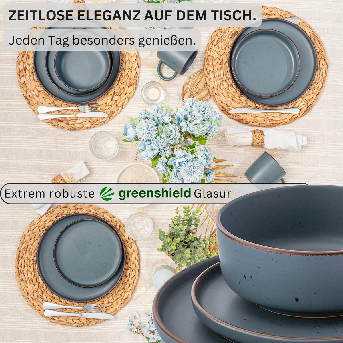 GESCHIRRSET BOMBAY GRAPHIT - 24 teilig aus Steingut - Blau, Stein (27/6.5/27cm) - Sänger