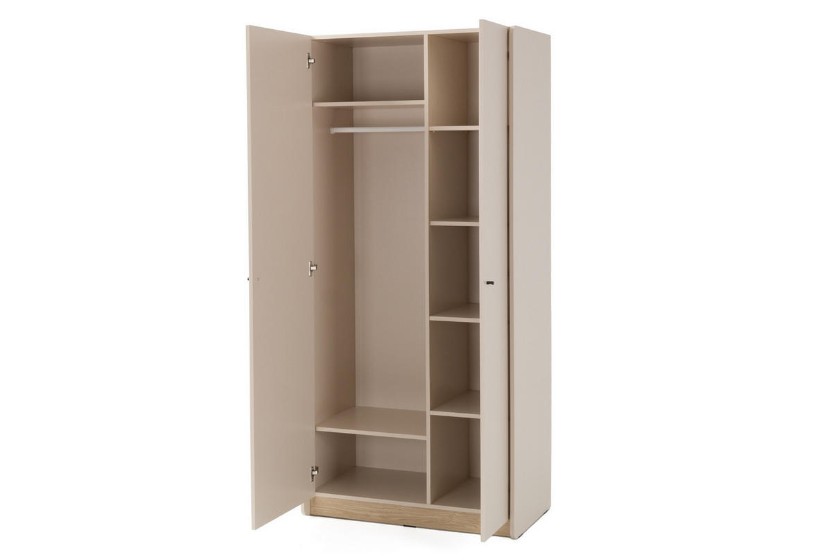 KINDERKLEIDERSCHRANK ALBI 03 zweitürig 90/50/195 in Sandbeige / Geölte Eiche - Eichefarben/Beige, Holzwerkstoff (90/195/52cm) - Deine Möbel 24