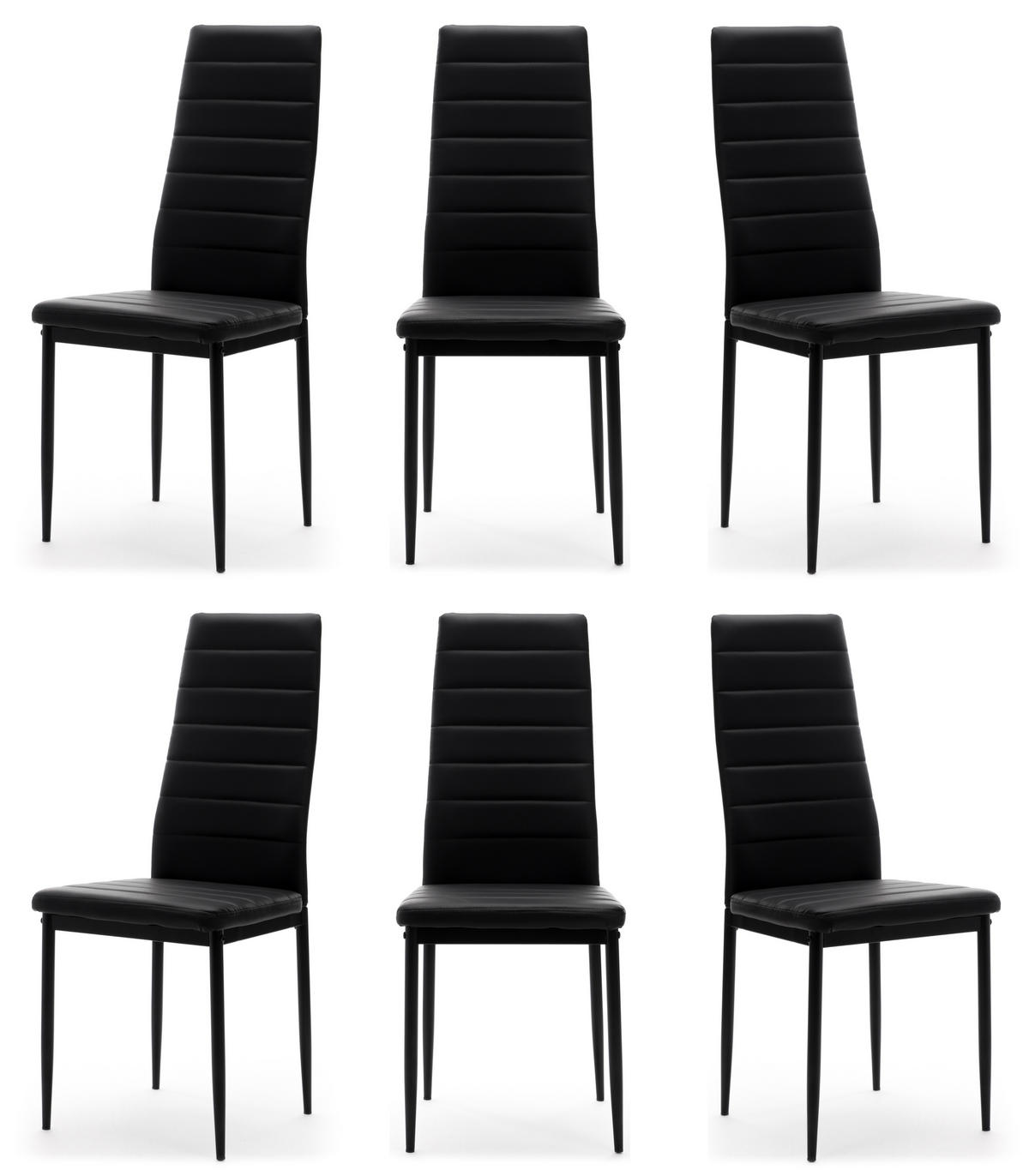 STUHL Set FADO 6x aus Ökoleder - schwarz - Schwarz, Leder/Metall (45/99/50cm) - NEW HOME
