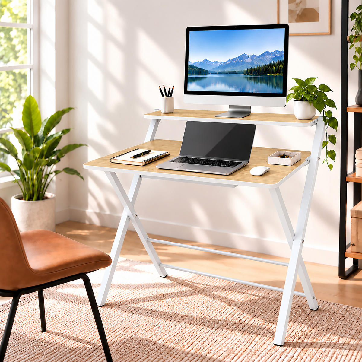 SKRIVBORD Vitt hopfällbart - Vit, Träbaserade material/Metall (56/70/82cm) - Relaxdays