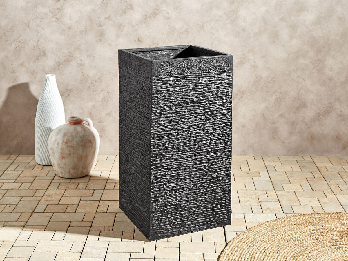 BLUMENTOPF schwarz quadratisch 40/40/77 cm Dion - Schwarz, Naturmaterialen (77cm) - Beliani