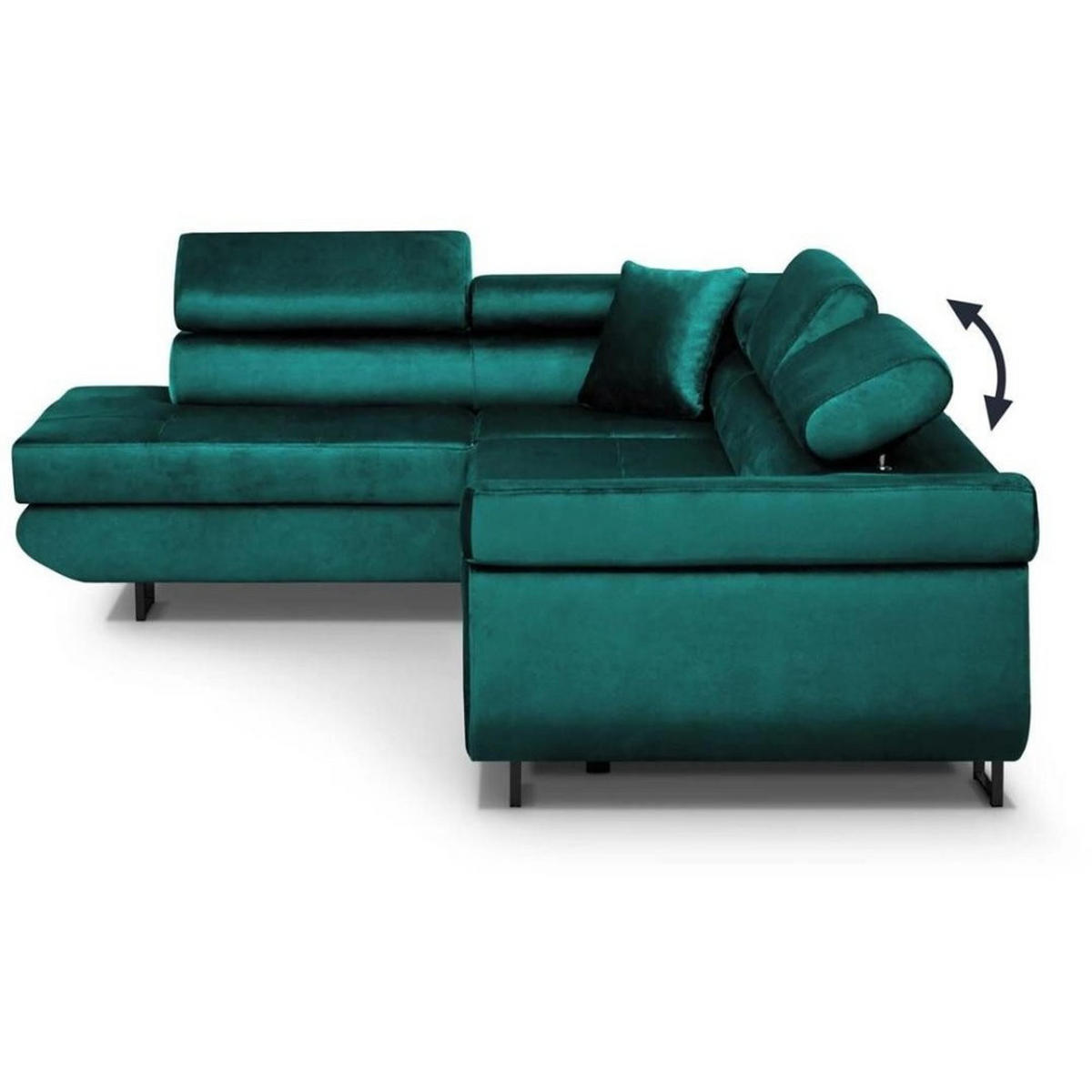 ECKSCHLAFSOFA Waldo verstellbaren Kopfstützen, Dunkelgrün, links - Dunkelgrün/Schwarz, Textil (275/203cm) - Beautysofa