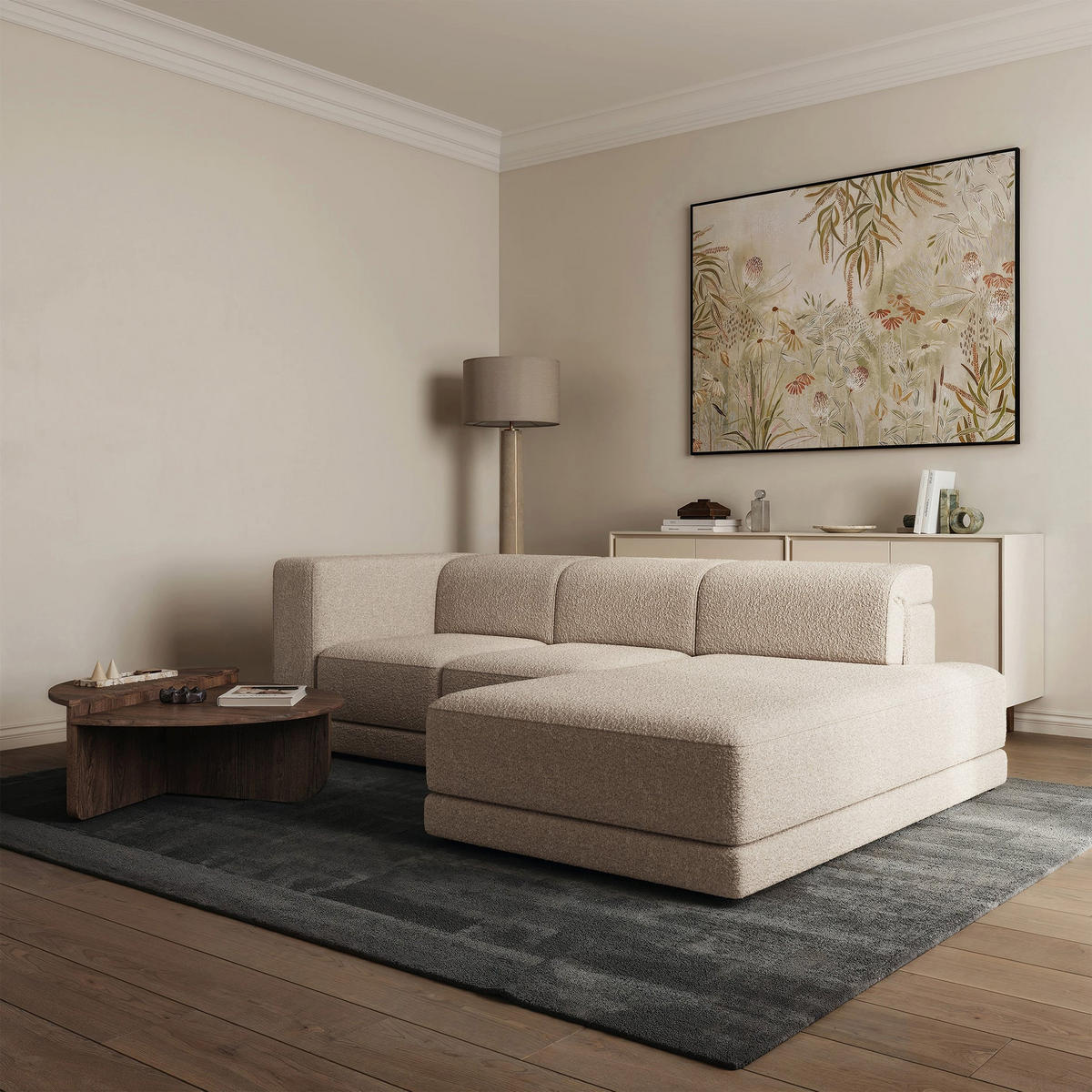 ECKSOFA Novals L-Form, 4-Sitzer, rechts 278 cm - Ecru/Schwarz, Holz/Kunststoff (168/278cm) - Selsey