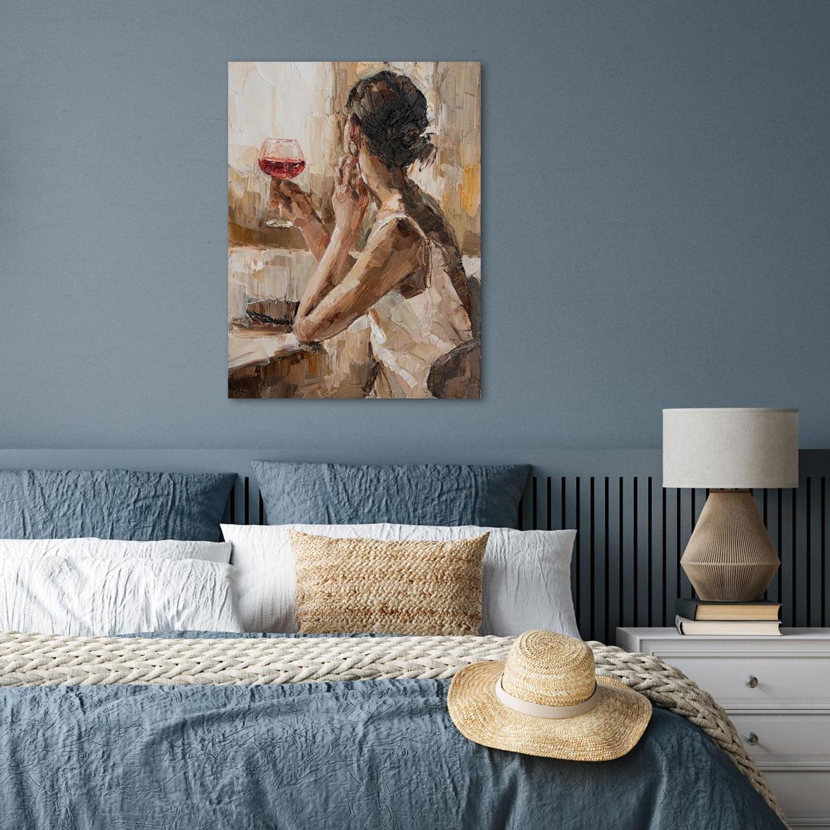 PLAKÁT Olejomalba - Žena - Víno 60x80 cm - světle hnědá, papír (60/80/0.1cm) - MuchoWow