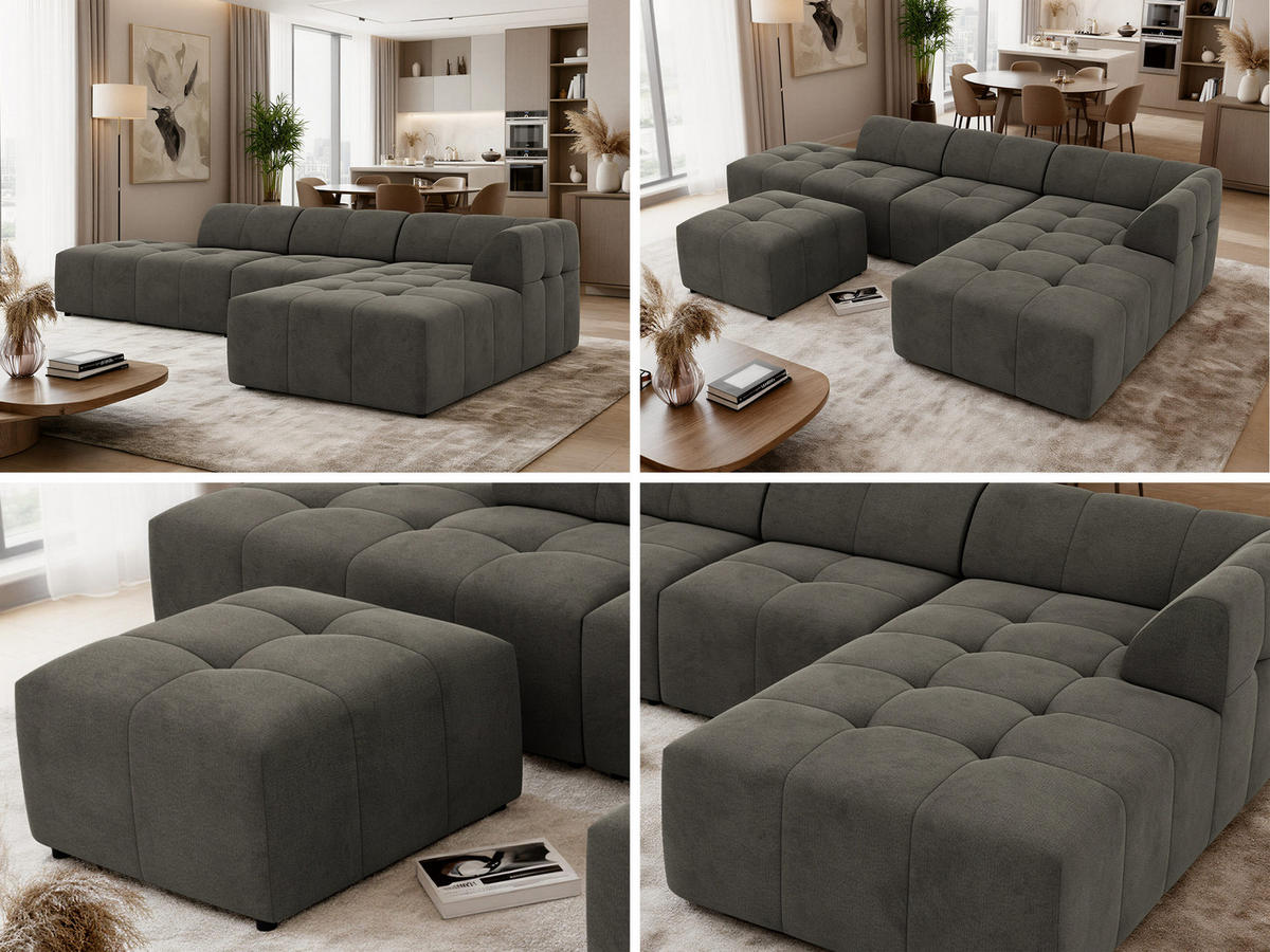 ECKSOFA GRIDA 4M L Dunkelgrau Velvet - Rechts - Dunkelgrau/Schwarz, Kunststoff/Textil (176/335cm) - MKS