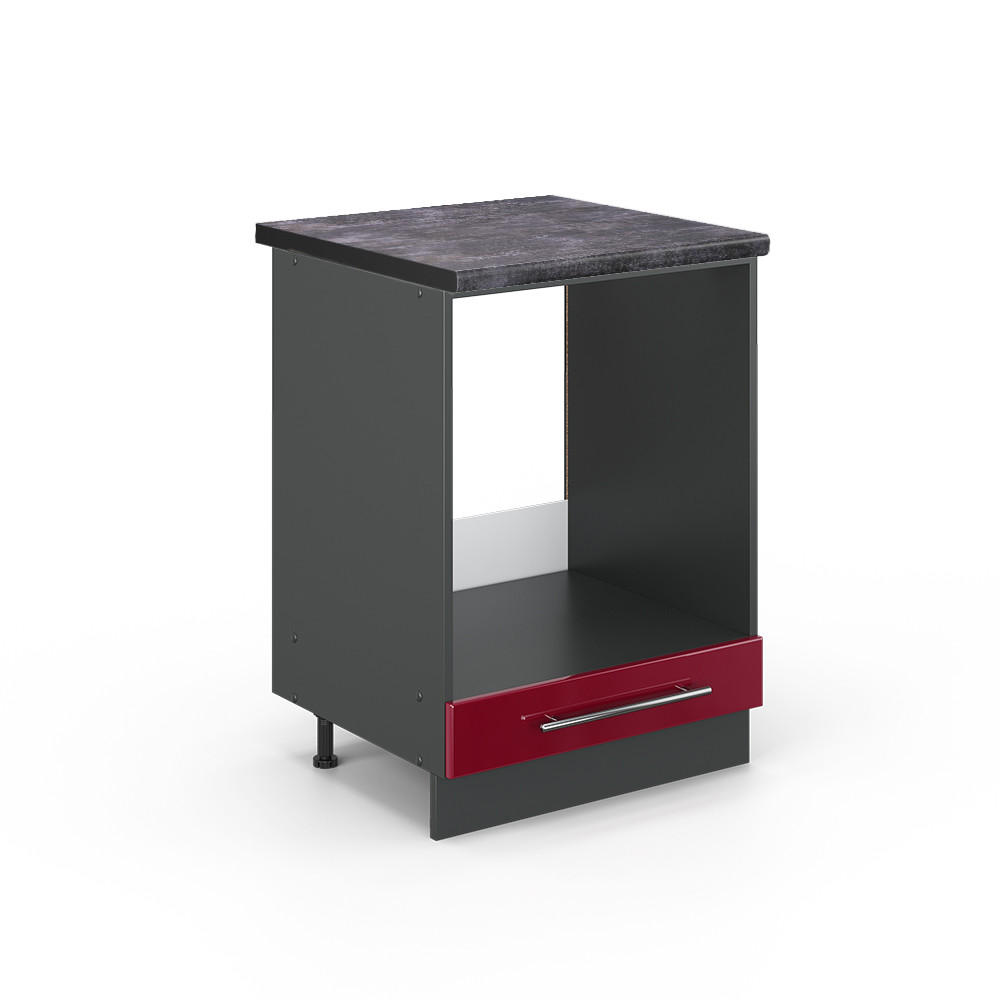 HERDUMBAUSCHRANK Fame-Line Bordeaux Hochglanz 60 cm, AP Anthrazit - Bordeaux/Anthrazit, Holzwerkstoff (60/82/60cm) - Vicco