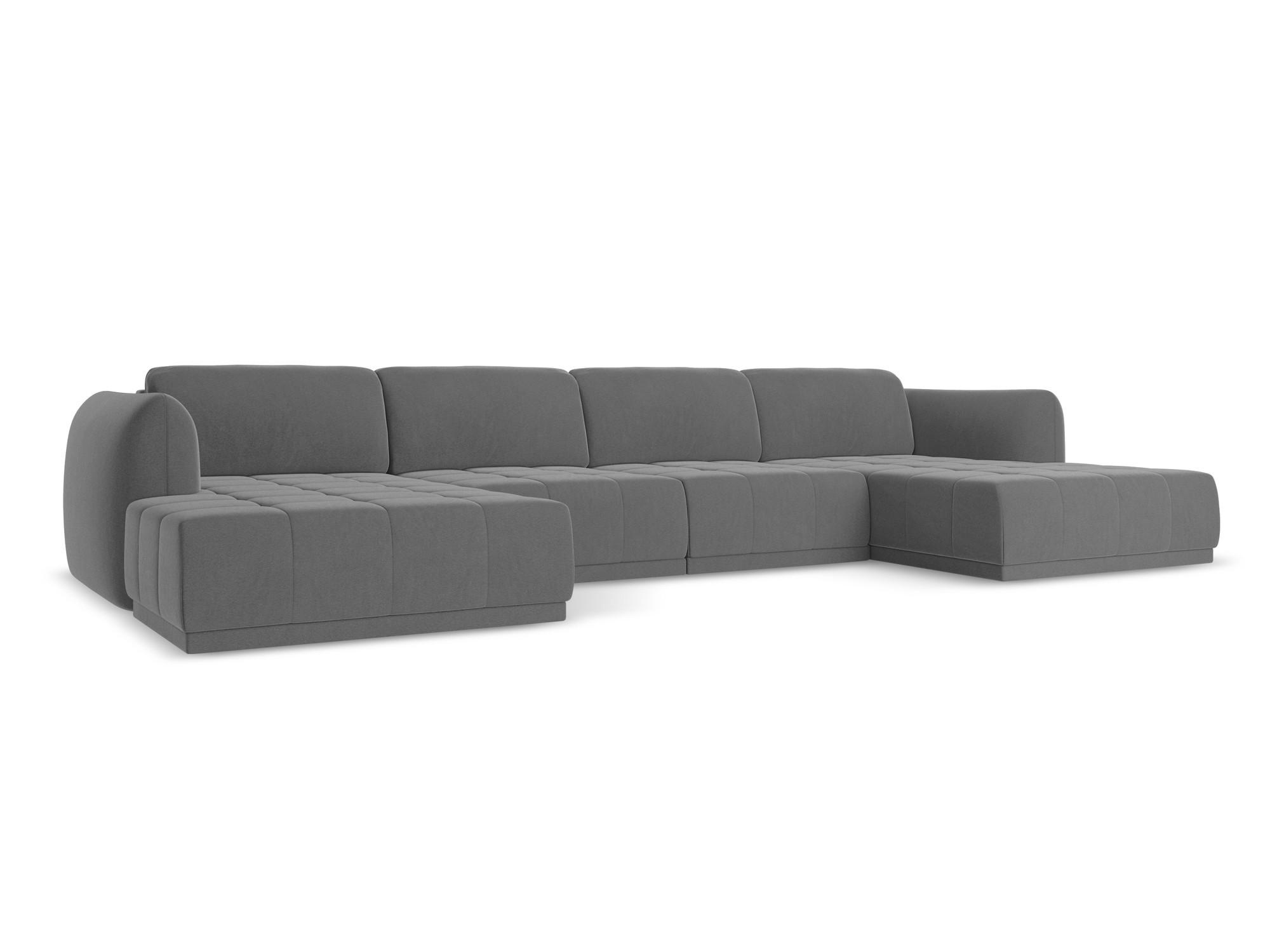 WOHNLANDSCHAFT Samt Stoff Grau - Schwarz/Grau, Kunststoff/Textil (370/74/170cm) - Makamii