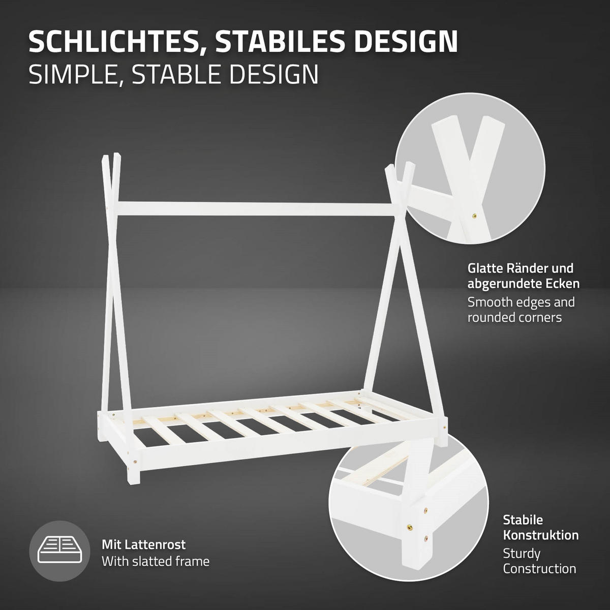 KINDERBETT Tipi mit Matratze 70x140 cm Weiß - Weiß, Holz (70/140cm) - ML-DESIGN