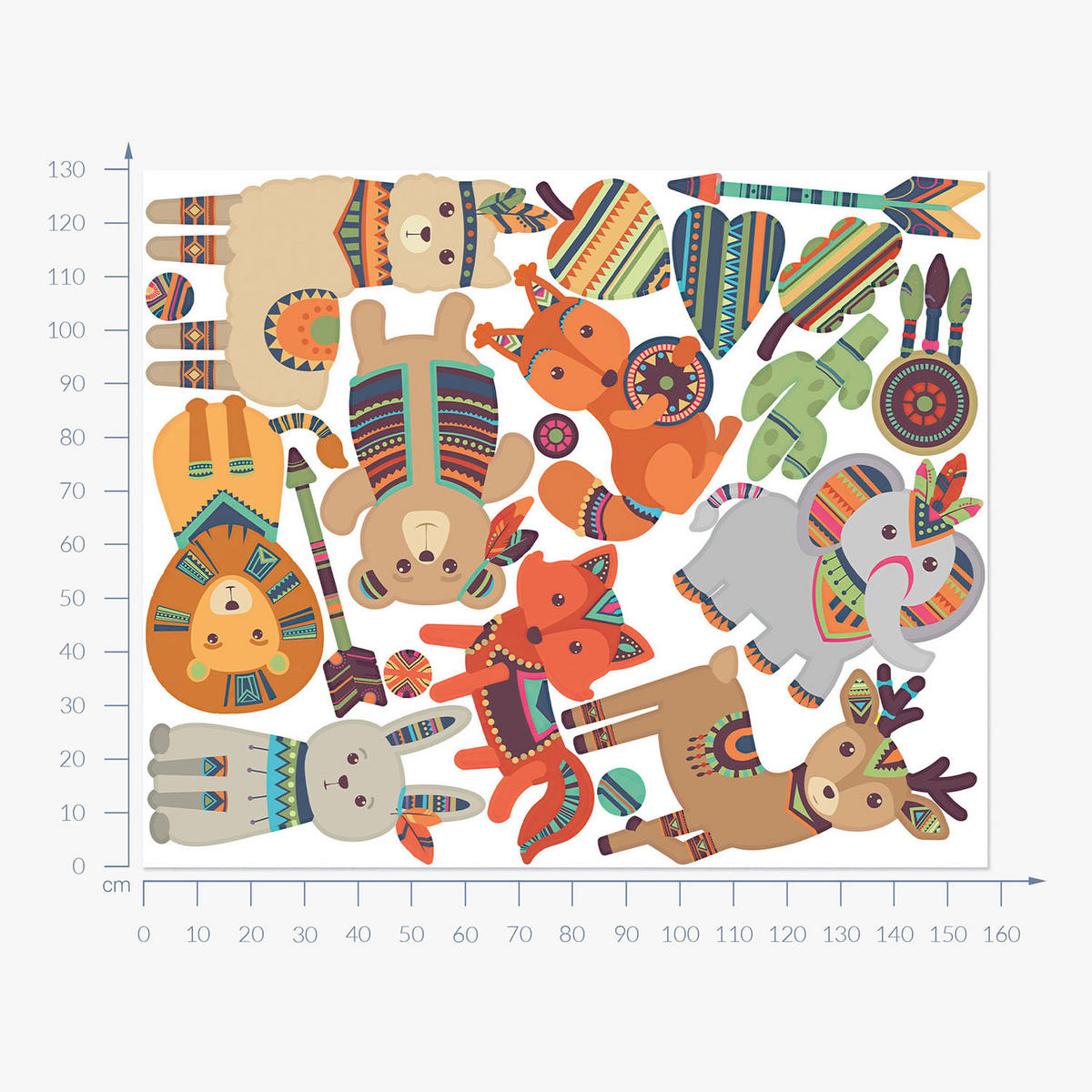 WANDAUFKLEBER 130x157cm - Boho-Tiere - Multicolor, Kunststoff (130/157/0.1cm) - Wallfluent