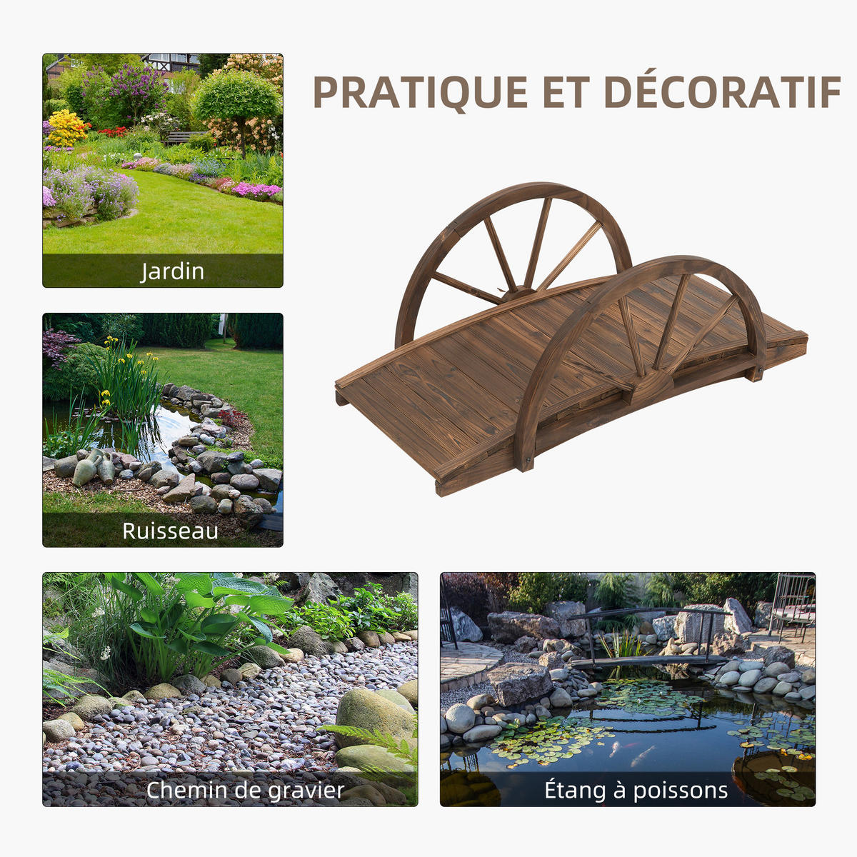 GARTENBRÜCKE DE-18862 mit Halbrad-Geländern Braun - Braun, Holzwerkstoff (100/50/37cm) - ComfortXL