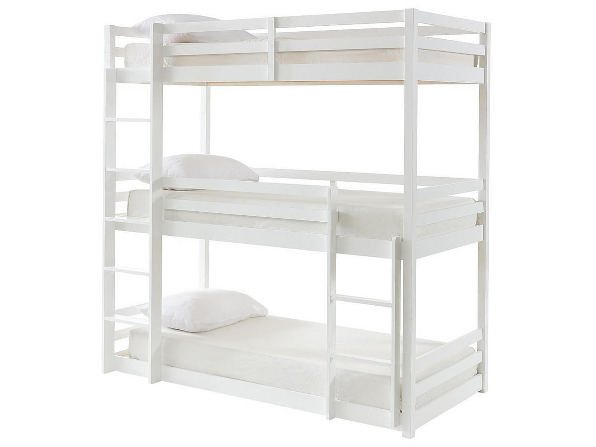 ETAGENBETT 3 Personen + Matratzen - Kiefernholz - 3 x 90 x 200 cm - Weiß - VAGAR - Weiß, Holz (101/208cm) - Vente-Unique