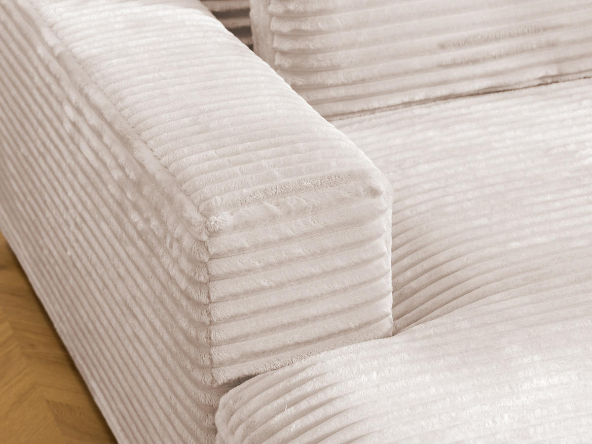 ECKSOFA Wolke mit tiefer Sitzfläche, Schlaffunktion und praktischem Bettkasten aus weichem Hellbeige Cordstoff - Beige/Schwarz, Holz/Kunststoff (162/225cm) - S-Style