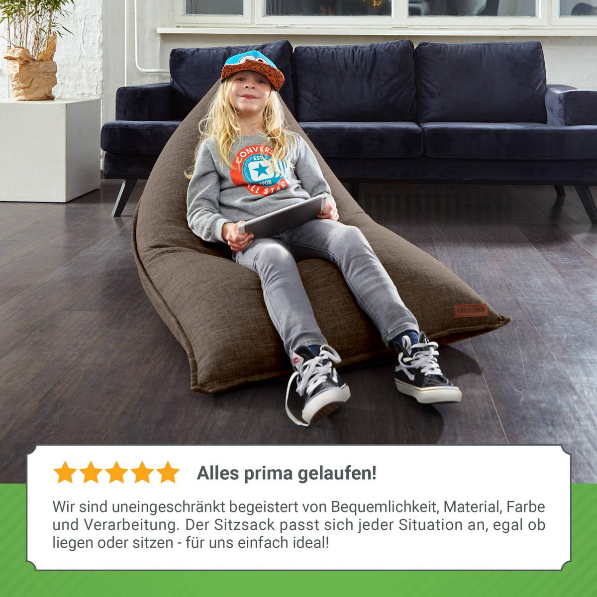 SITZSACK XXL Indoor 150x100x100cm - Braun, Textil (100/100/150cm) - Green Bean