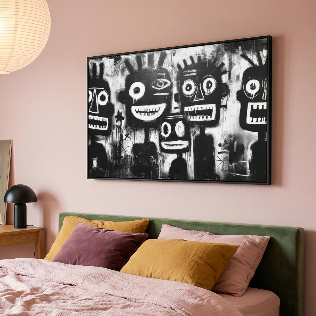LEINWAND Bilder mit Rahmen - Malerei - Figuren - Schwarz - Abstrakt - 120x80 - Schwarz, Textil (120/80cm) - MuchoWow