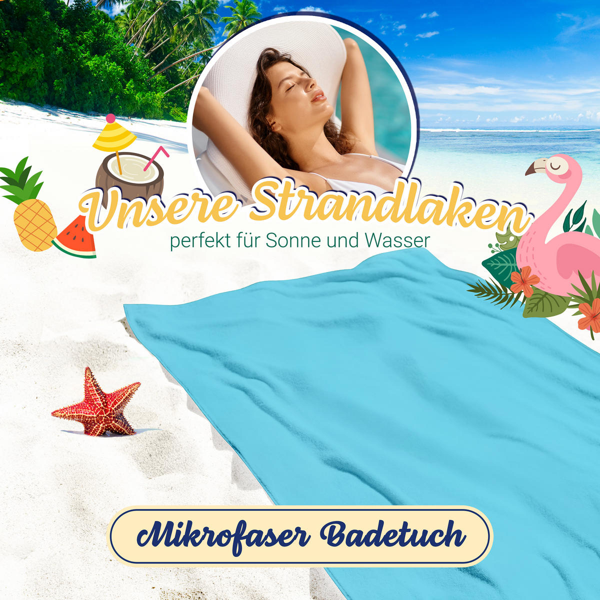 STRANDTUCH, 90x180 cm, 80% Polyester, 20% Polyamid, Blau - Türkis, Textil (90/180cm) - Zollner