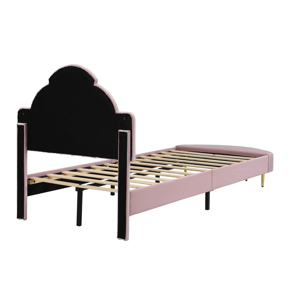 KINDERBETT 90/200 cm DE-02215, in Rosa, mit Samtkopfteil und Bettbank - Pink, Holzwerkstoff/Metall (90/200cm) - ComfortXL