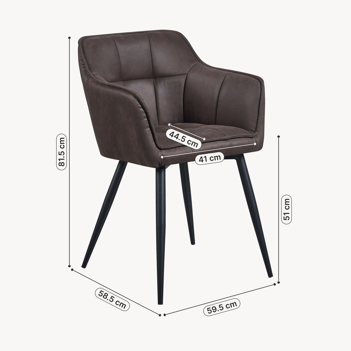 KŘESLO Birmingham - tmavě hnědá/černá, kov/textil (60/82/59cm) - [en.casa]