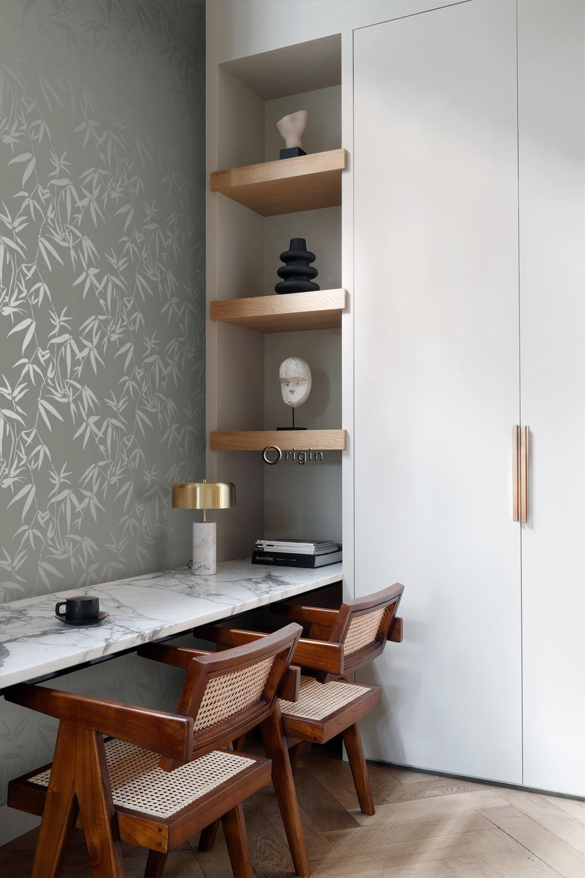 TAPETE Bambusblätter 53 cm x 10.05 m - Grau, Papier (53/1000cm) - Origin Wallcoverings