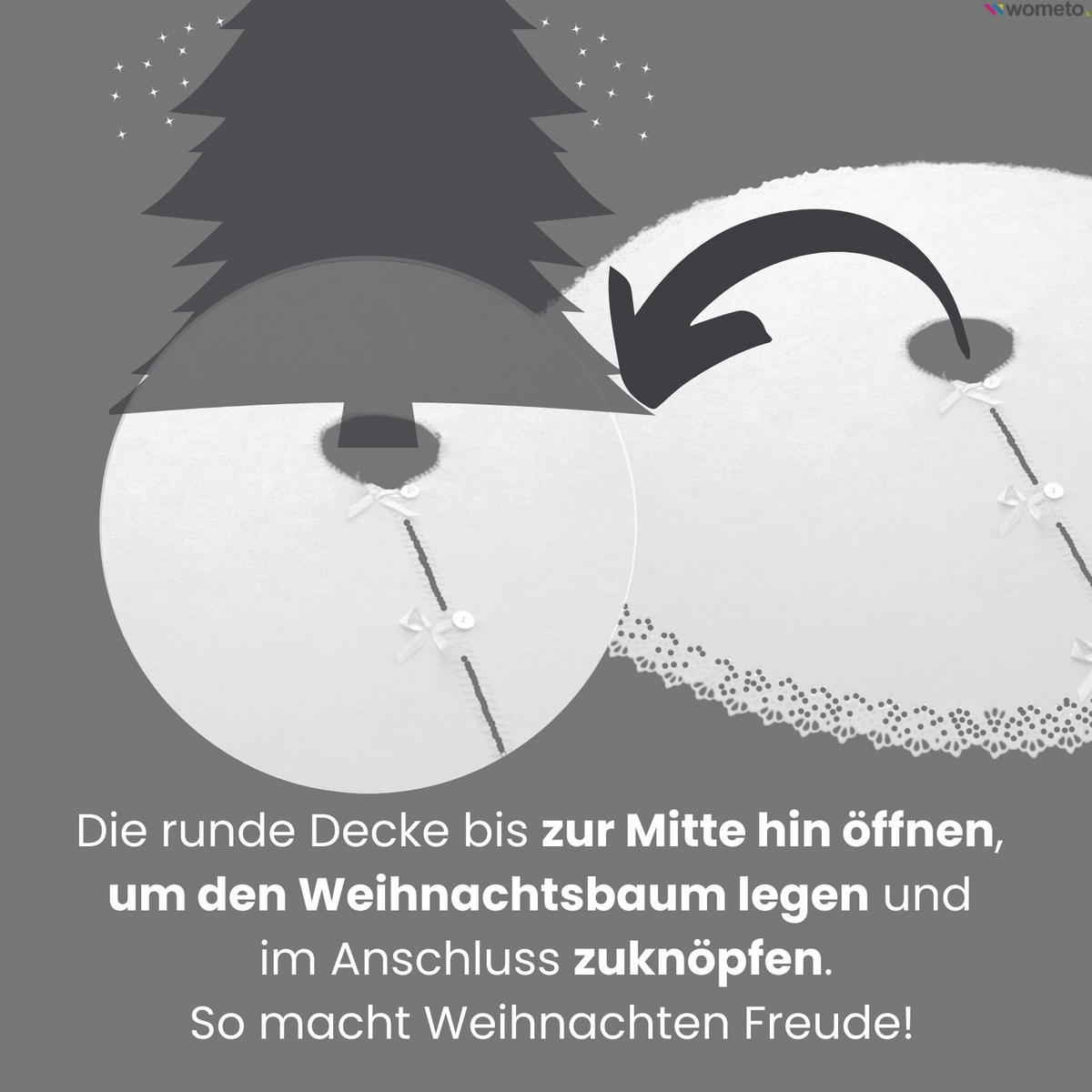 BAUMUNTERLAGE Weihnachtsbaum-Decke weiß 120 cm rund mit Knöpfen und Satin-Schleifen - Weiß, Textil (120/120cm) - wometo