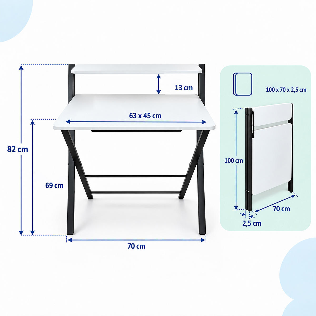 SCHREIBTISCH Schwarz klappbar mit Monitoraufsatz 70x56 cm - Schwarz, Holzwerkstoff/Metall (56/70/82cm) - Relaxdays