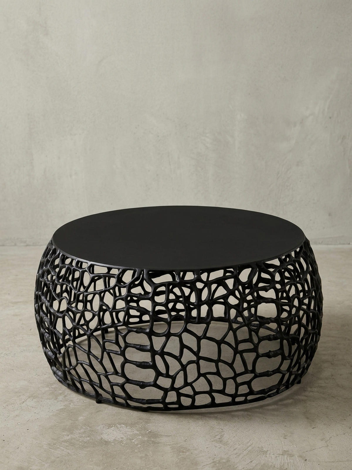 COUCHTISCH mit Aststruktur, lackiertes Aluminium, handgefertigt, Ablagefläche, Schwarz 66x66x30 cm - Schwarz, Metall (66/66/30cm) - KADIMA DESIGN