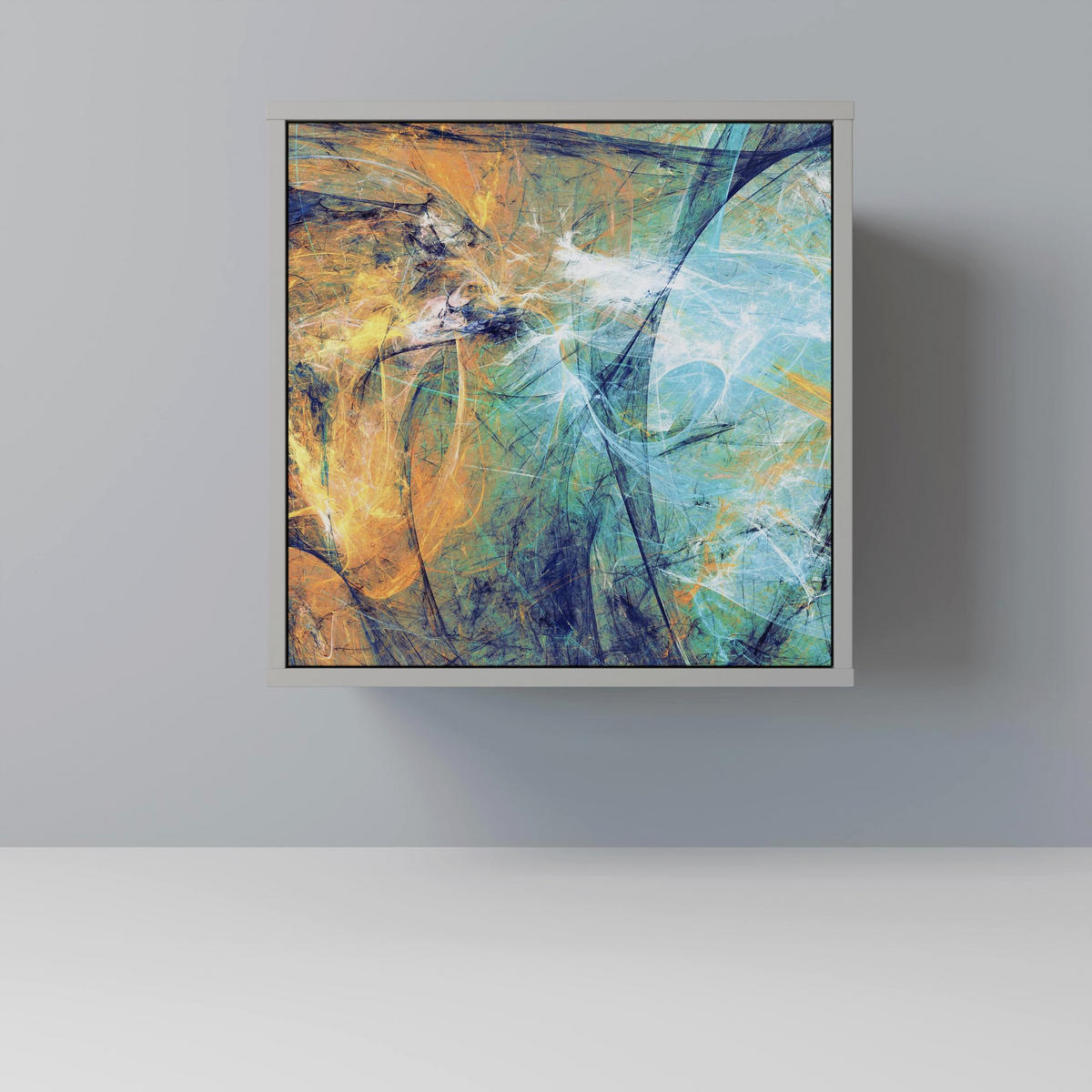 SIDEBOARD ABSTRACT THOUGHTS, Grau, 57,5x42x57,5 cm, Ohne Füße - Multicolor/Grau, Holzwerkstoff (57.5/57.5/42cm) - SpaceRebels