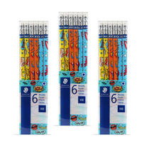BLEISTIFT 3 x 6er Set Zeichenstifte aus Holz für Kinder und Erwachsende, Comic Design - Vorgespitzte Holzstifte mit Radiergummi zum Malen, Zeichnen - Gelb/Multicolor, Naturmaterialien (9/19cm) - Bestlivings