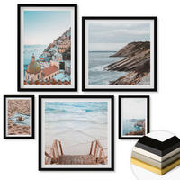 WANDBILDER 5er-Set - 50x50 cm & 20x30 cm & 40x60 cm Schwarzer Rahmen - Berglandschaften und Wasserfälle - Schwarz, Kunststoff (40/60cm) - ArtPrintCave