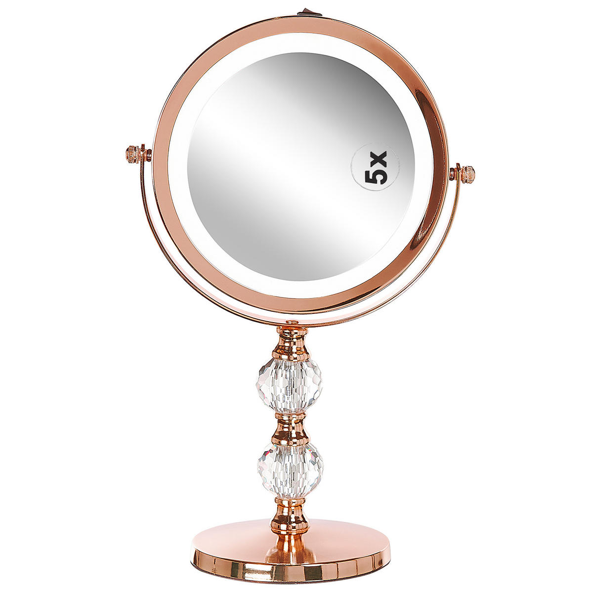 KOSMETIKSPIEGEL roségold mit LED-Beleuchtung 18 cm Claira - Roségold, Glas (18/34/13cm) - Beliani