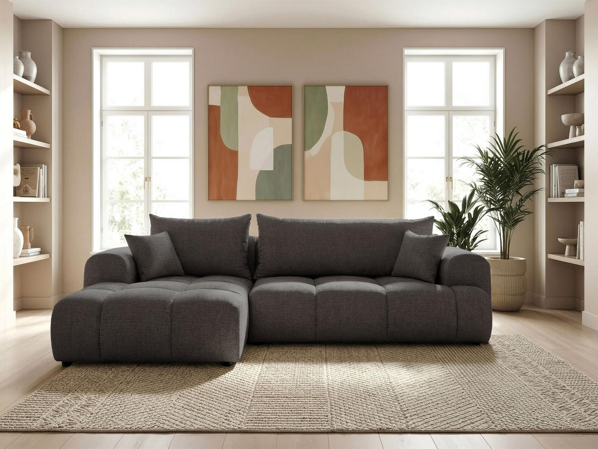 ECKSOFA MILANO mit Schlaffunktion und Bettkasten Dunkelgrau - Dunkelgrau, Holzwerkstoff/Kunststoff (250/90cm) - Idohome