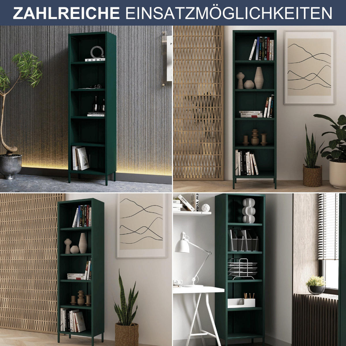 BÜCHERREGAL Metall CLIEN 5 Ebenen 180x50x35cm Dunkelgrün - Dunkelgrün, Metall (50/180/35cm) - DELUKE