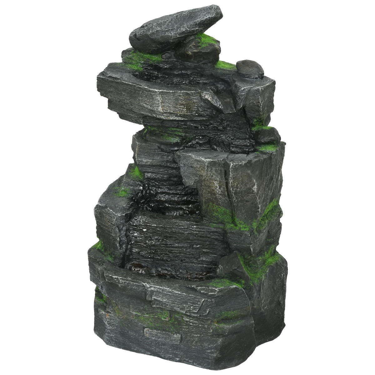 GARTENBRUNNEN in Steinoptik, 4-stufig, solarbetrieben, LED, 57 cm, Kunstharz, grau/braun - Dunkelgrau, Kunststoff (28/34cm)