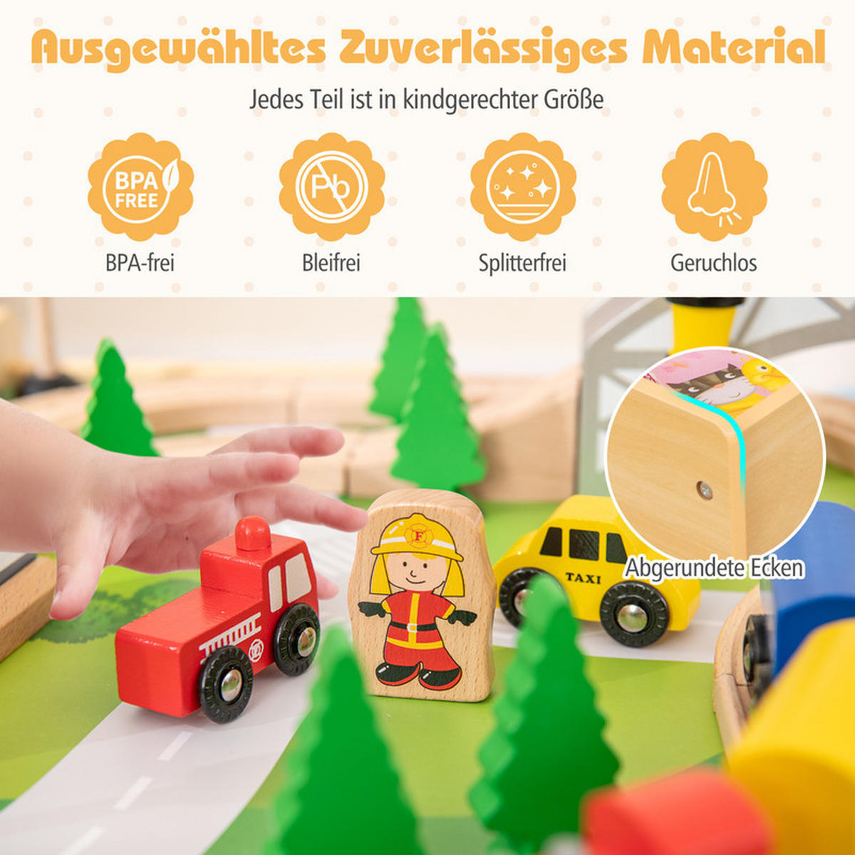 EISENBAHNTISCH aus Holz natur(78-tlg) - Naturfarben, Holzwerkstoff (79/39.5/57cm) - COSTWAY
