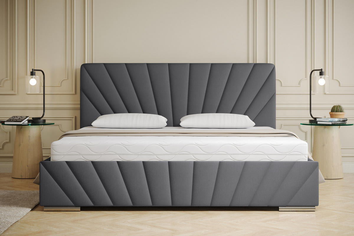 POLSTERBETT Ray 180 x 200 cm mit Bettkasten, Lattenrost und Taschenfederkernmatratze Pocket mit Kokosmatte - Grau - Grau, Holz (180/200cm) - Panda Möbel