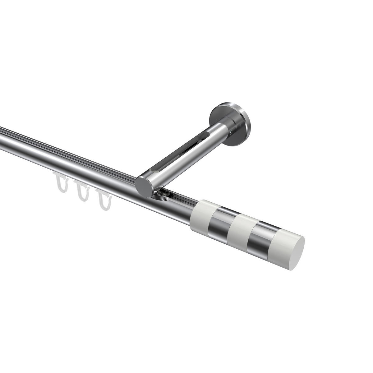 INNENLAUF-GARDINENSTANGEN-SET Siteno Mavell 140 cm, 1-läufig, 20 mm Ø Chrom - Chromfarben/Weiß, Metall (140cm) - INTERDECO