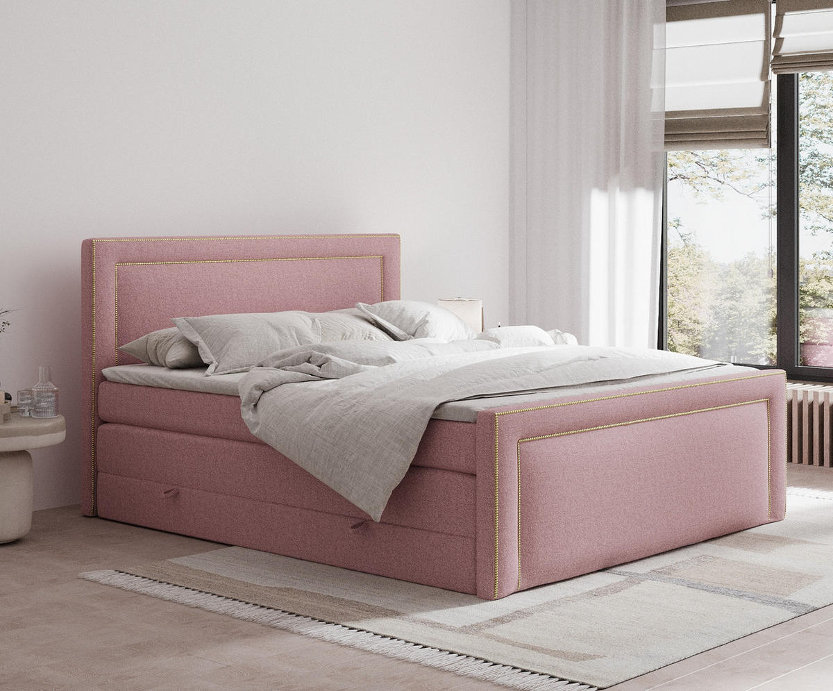 BOXSPRINGBETT Luxora Rosa 160/200 cm - Schwarz/Rosa, Holz/Holzwerkstoff (160/200cm) - Maison de Reve