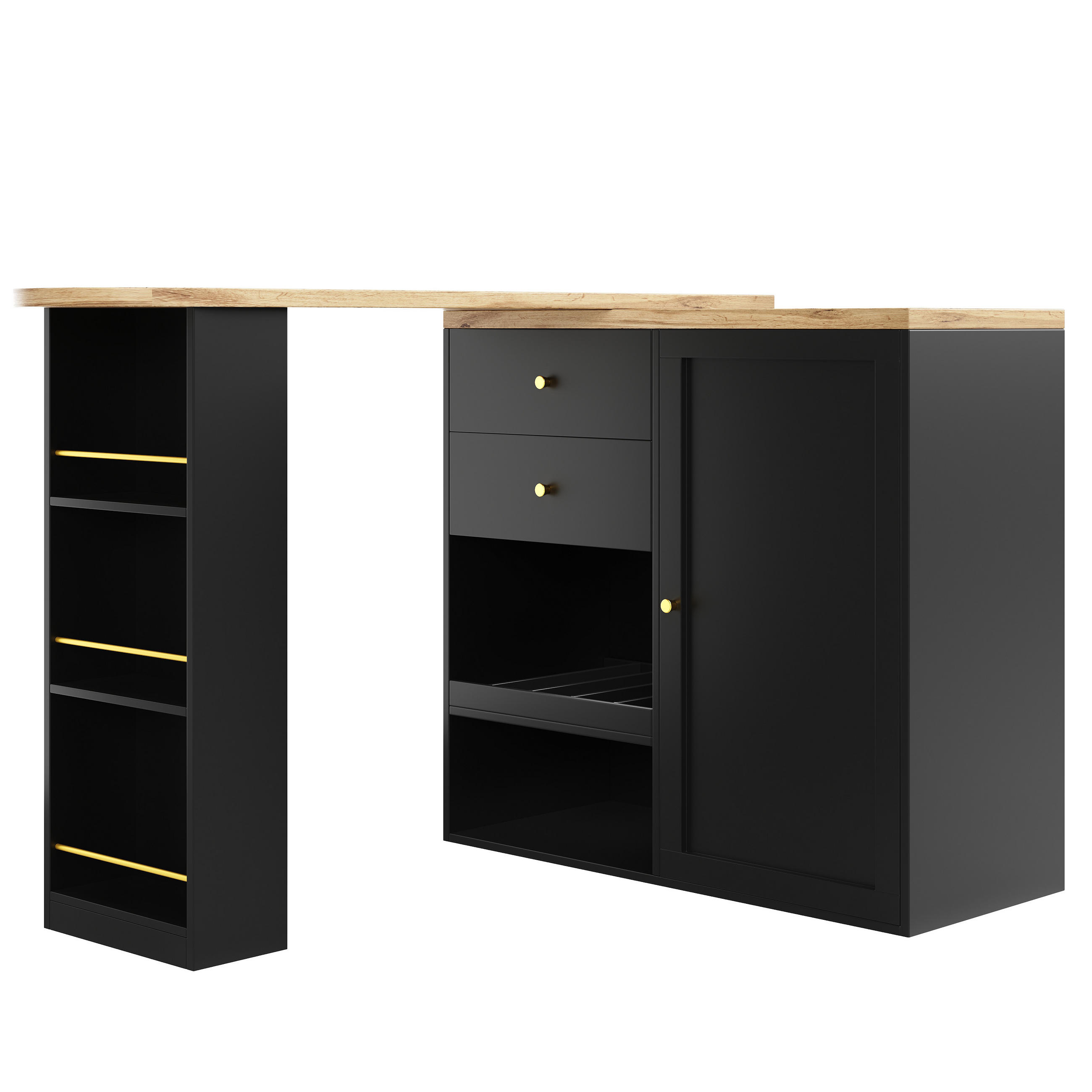 KÜCHENINSEL 105x39x102 cm drehbar mit 2 Schubladen - Schwarz, Holz (39/104/138cm) - SHOPENTRA