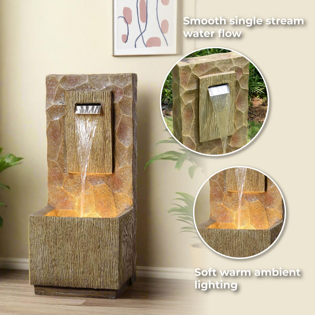 WASSERFALLBRUNNEN, LED, 81cm, Braun - Braun, Stein (35/31/81cm) - Teamson Home