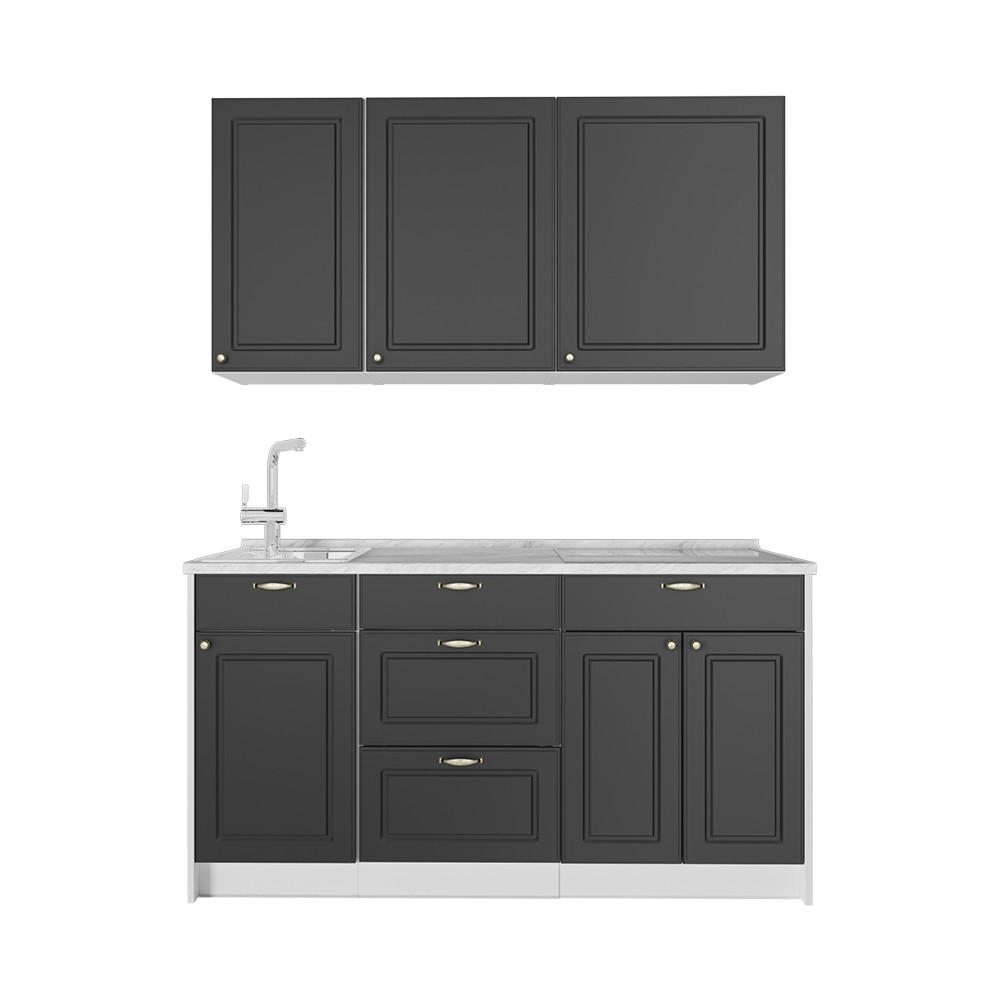 SAMOSTATNÁ KUCHYŇA Fame-Line, Antracitovo-zlatý vidiecky dom/biely, 150 cm, AP Marble - biela/antracitová, kompozitné drevo (150/82/60cm) - Vicco