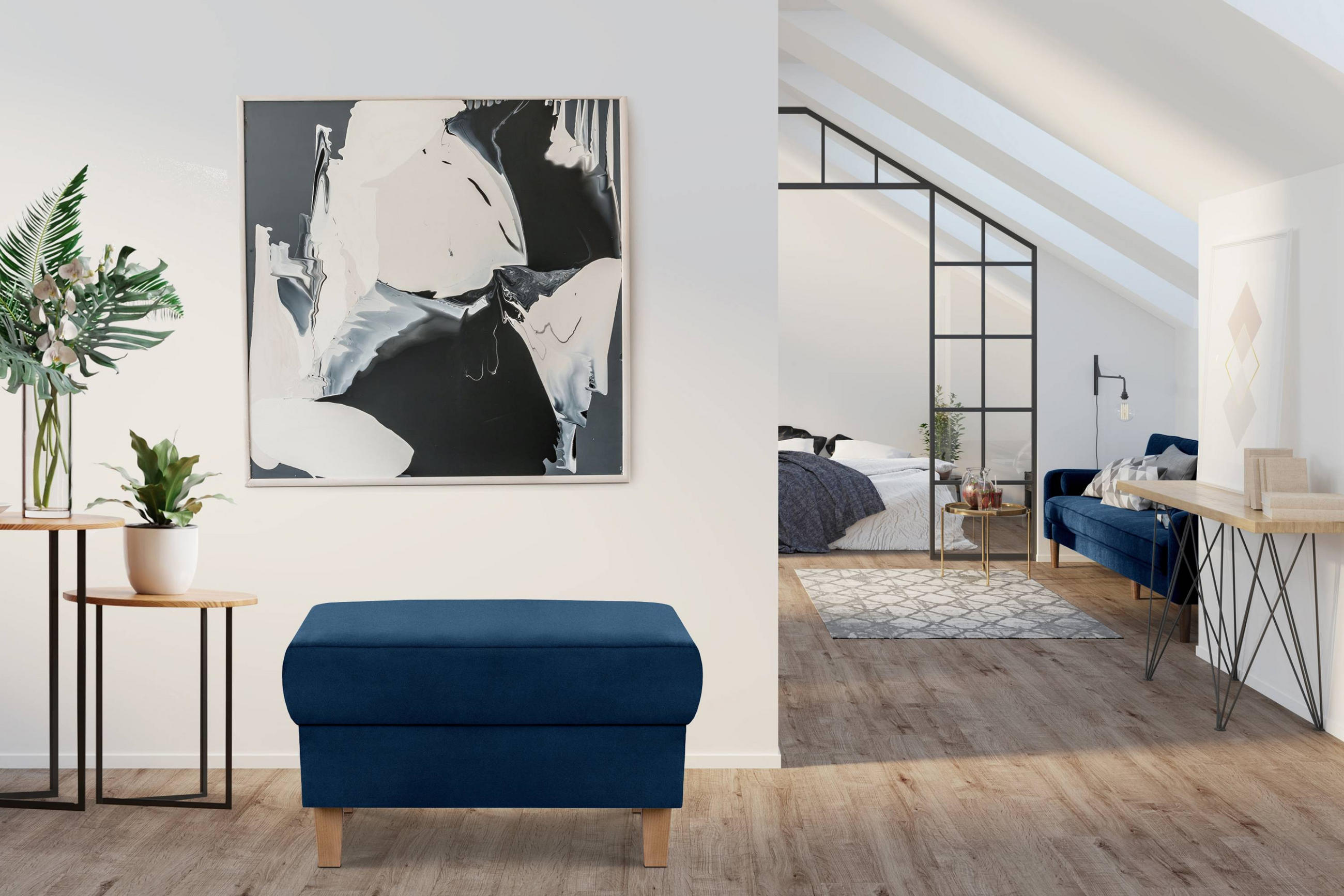 Thumbnail - Konsimo® Sitzhocker, Blau, Grün, Textil, Rechteckig, 71x43x71 cm, Wohnzimmer, Hocker, Sitzhocker